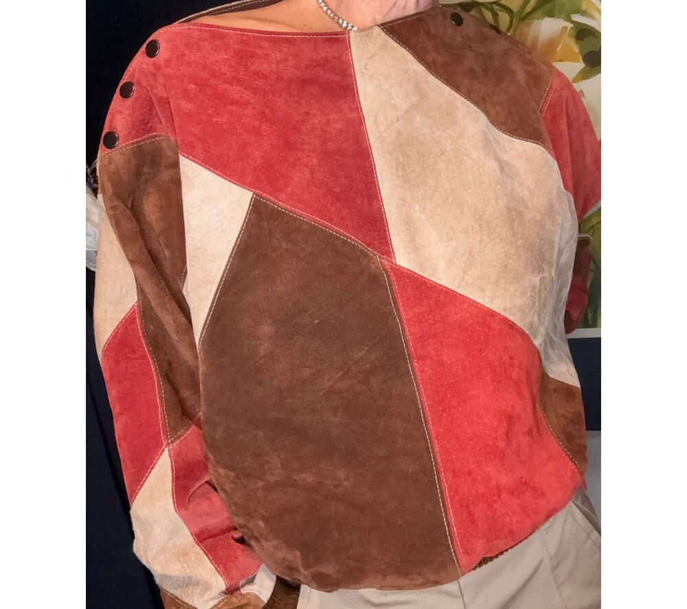 Vintage Patchwork Suede Leather Cropped Bomber Jacket 80s 90s BOHO